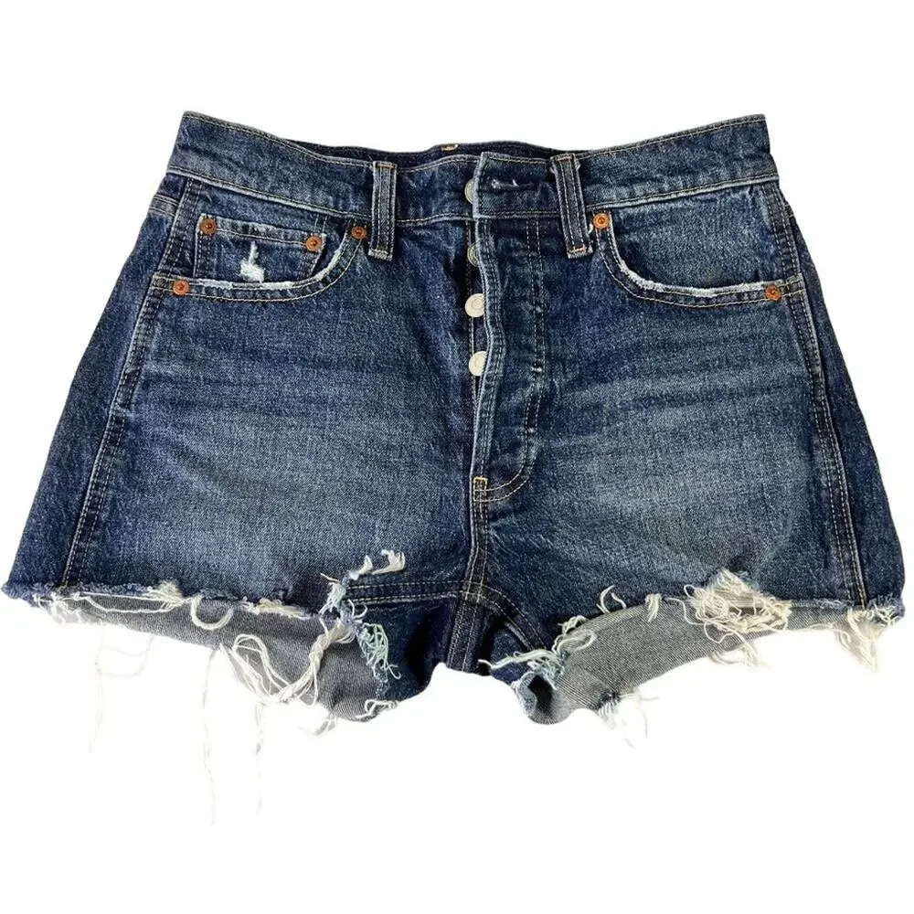 GAP Shorts Womens 26 2R Blue Denim Cheeky High Rise Button Fly Cut Off Jean